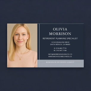 Retirement Planning Specialist Photo Navy Blue  Business Card