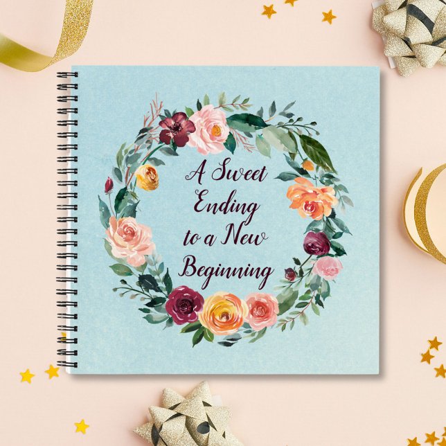 Retirement Quote Floral Wreath Guest Book (In situ)