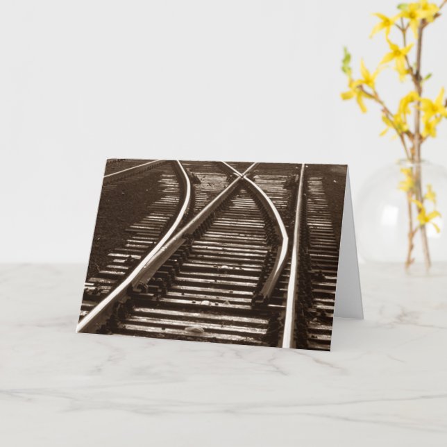 Retirement Railroad Switch junction Train tracks!  Card (Yellow Flower)
