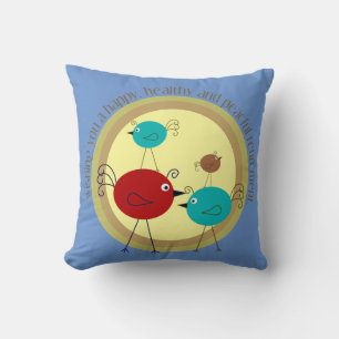 Retirement Retro Birds Design Blue Cushion