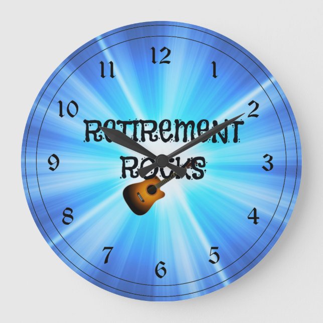 Retirement Rocks with a Guitar Large Clock (Front)