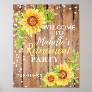 Retirement Rustic Floral Sunflower Party Welcome Poster