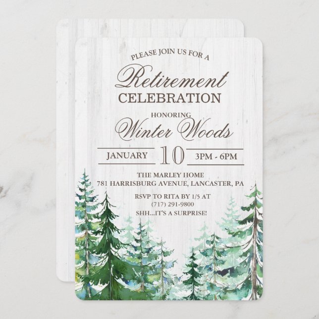 Retirement Rustic Wood Tree Invitation (Front/Back)