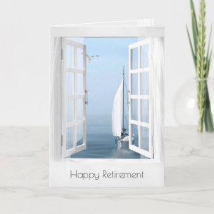 Retirement Sailboat in an Open Window Card