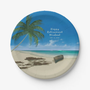 Retirement Sandy Beach Custom Name Paper Plate