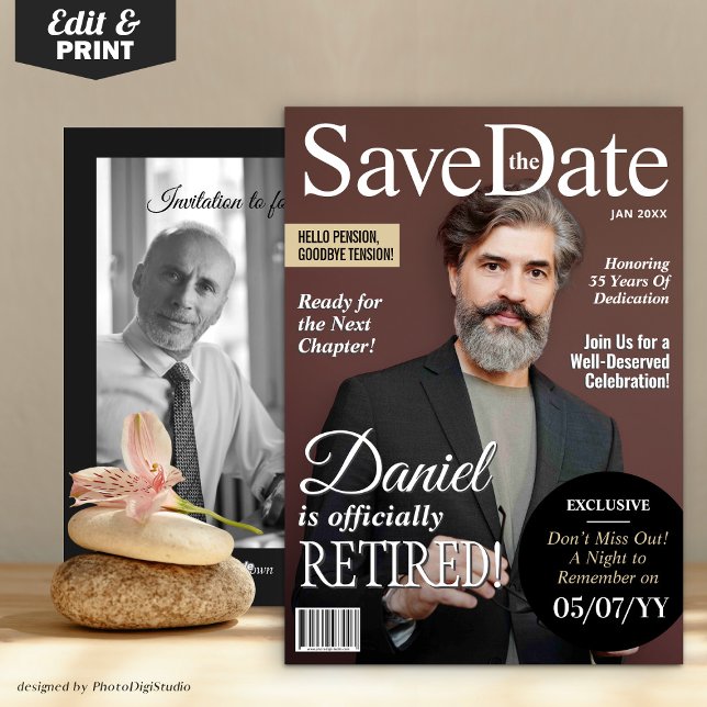 Retirement Save the Date Modern Magazine Invite (Retirement Save the Date Modern Magazine Retirement Invite)