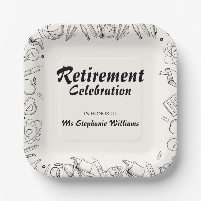 Retirement School Teacher Celebration Party  Paper Plate (Front)