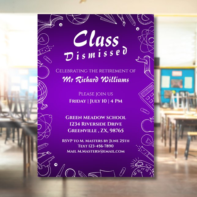 Retirement School Teacher Class Dismissed Party  Invitation (Creator Uploaded)