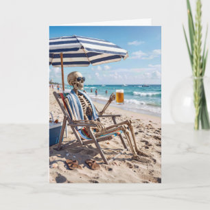 Retirement Skeleton with Beer on a Beach Card