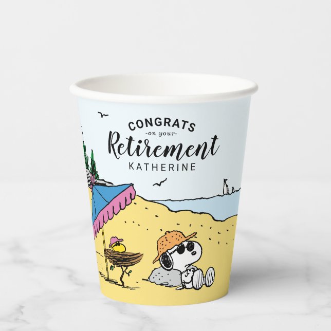 Retirement | Snoopy & Woodstock on the Beach Paper Cups (Front)