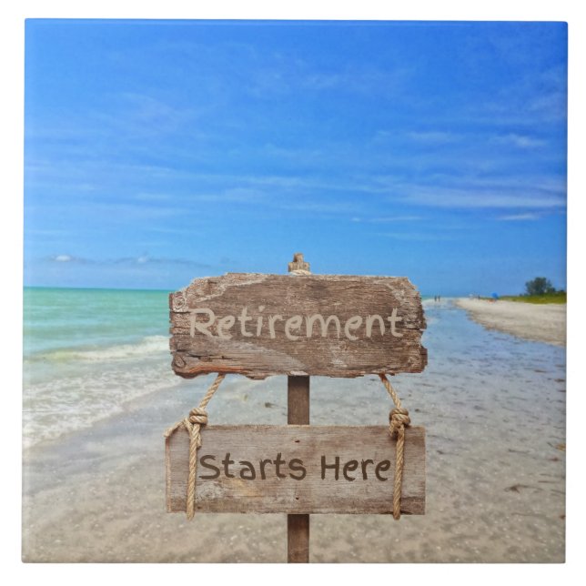 Retirement Starts Here! Sanibel Island Beach Ceramic Tile (Front)
