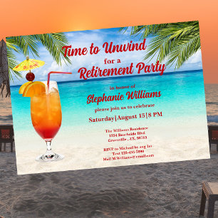 Retirement Summer Cocktail Beach Party Invitation