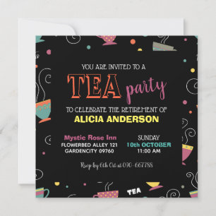 Retirement Tea Party in vivid colours hot cups Invitation