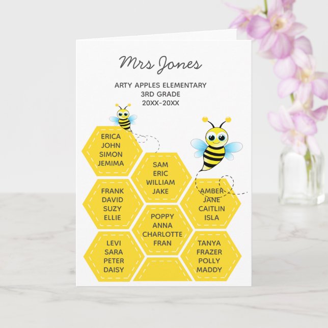 Retirement thank you card kids sign bee hive honey (Orchid)