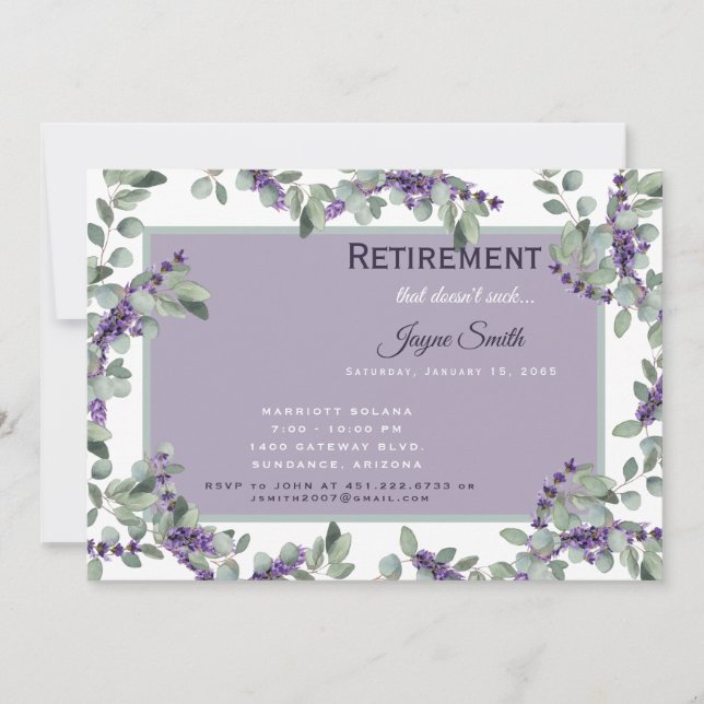 Retirement "that doesn't suck" Lavender  Invitation (Front)