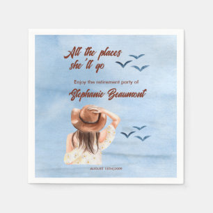 retirement travel all the places woman watercolor  napkin