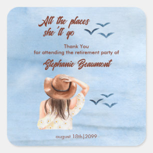 retirement travel all the places woman watercolor  square sticker
