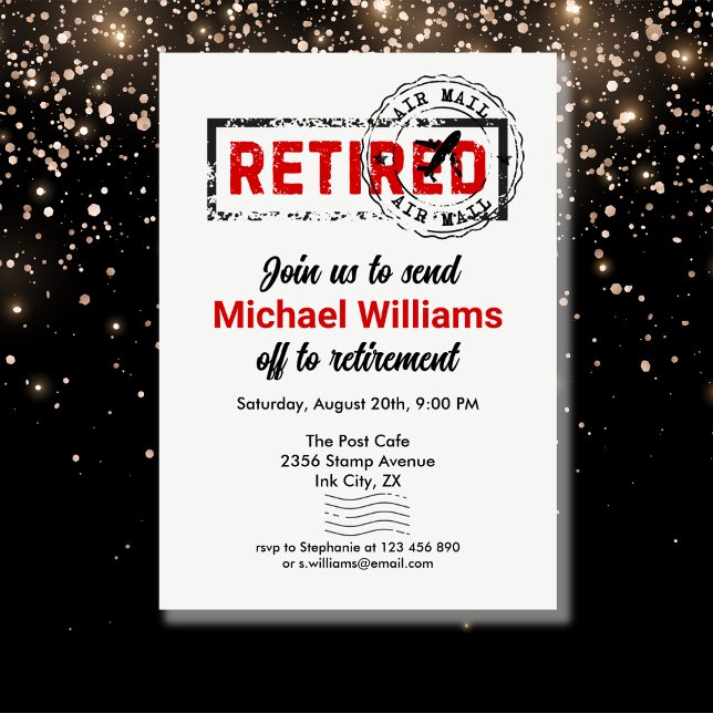 Retirement Travel Post Stamp Grunge Invitation (Creator Uploaded)