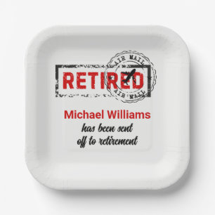 Retirement Travel Post Stamp Grunge Paper Plate