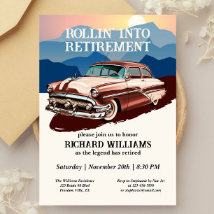Retirement Travel Retro Classic Car Theme  Invitation