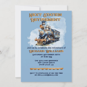 Retirement Travel Rolling into Train Next Station Invitation