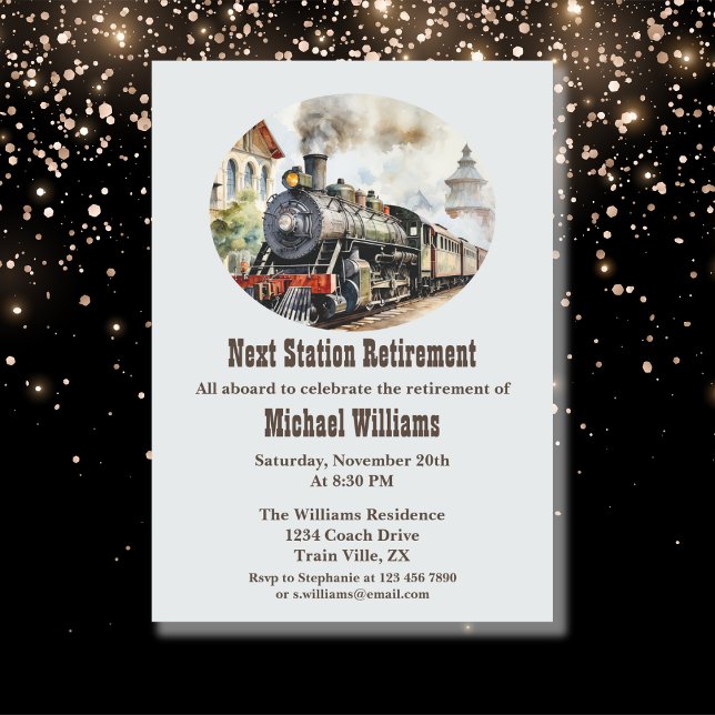 Retirement Travel Rolling Party Train Next Station Invitation (Creator Uploaded)