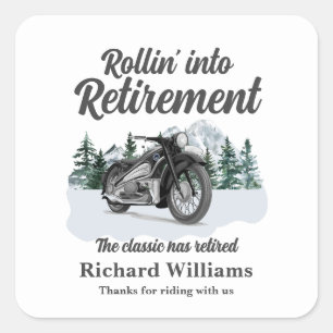 Retirement Travel Theme Classic Motorbike Rolling Square Sticker