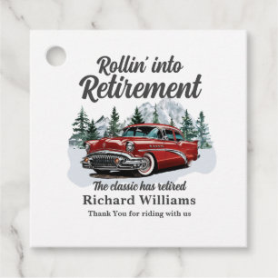 Retirement Travel Theme Classic Retro Car Rolling Favour Tags