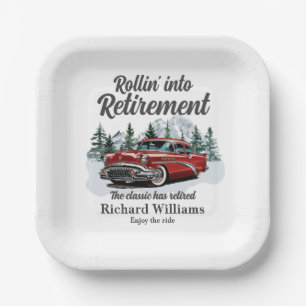 Retirement Travel Theme Classic Retro Car Rolling Paper Plate