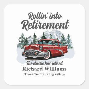 Retirement Travel Theme Classic Retro Car Rolling Square Sticker