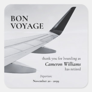 Retirement Travel Theme Modern Plane Bon Voyage Square Sticker