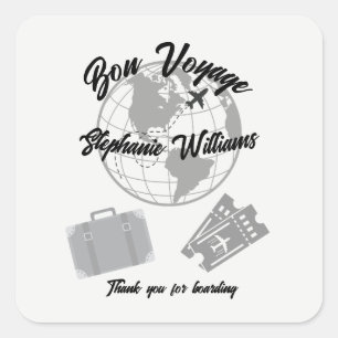 Retirement Travel Theme Party Bon Voyage Globe Square Sticker