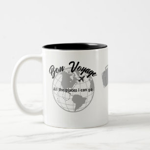 Retirement Travel Theme Party Bon Voyage Globe Two-Tone Coffee Mug
