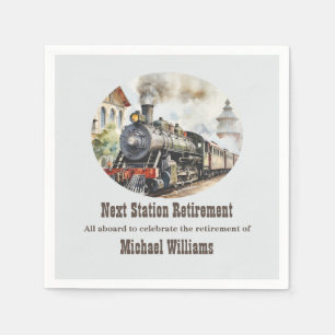Retirement Travel Theme Party Train Next Station Napkin