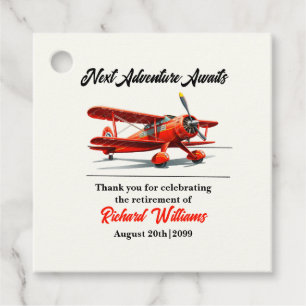 Retirement Travel Themed Party Red Plane Vintage Favour Tags