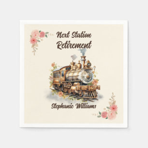 Retirement Travel Themed Party Vintage Train  Napkin