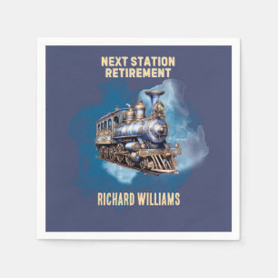 retirement travel themed train next station party  napkin
