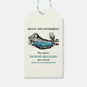 Retirement Travel Vintage Car Desert Party Gift Tags