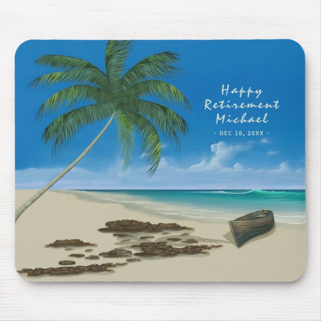 Retirement Tropical Sand Beach Custom Text Mouse Pad (Front)