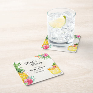 Retirement Tropical Summer Cocktail Party Square Paper Coaster