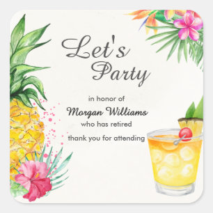 Retirement Tropical Summer Cocktail Party Square Sticker