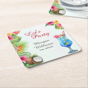 Retirement Tropical Summer Dine & Cocktail Party Square Paper Coaster