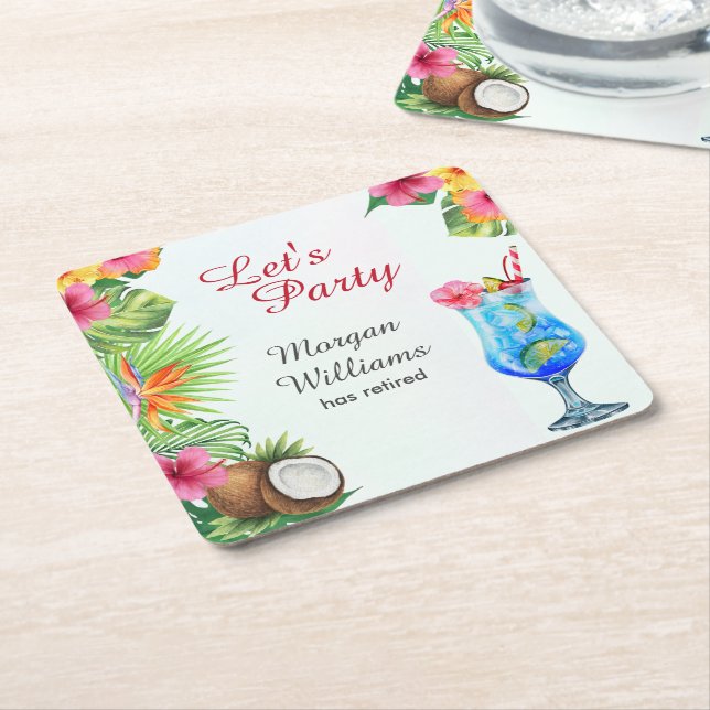 Retirement Tropical Summer Dine & Cocktail Party  Square Paper Coaster (Angled)