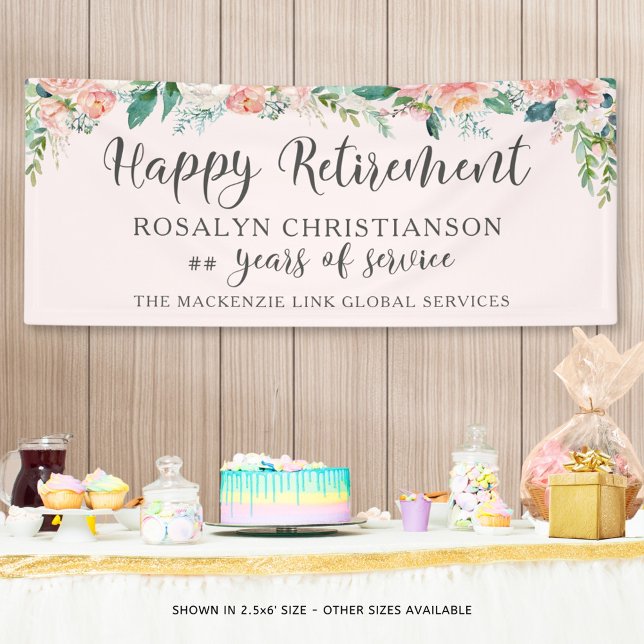 Retirement Watercolor Blush Pink Floral Script Banner (Creator Uploaded)