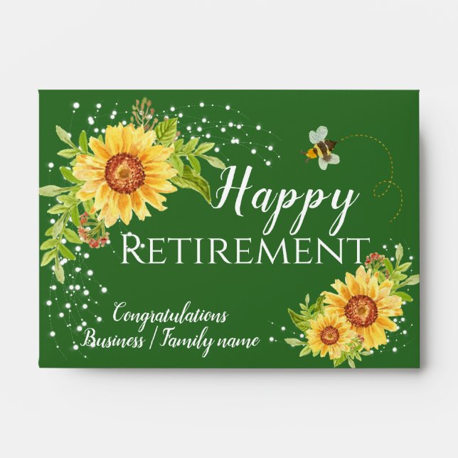Retirement Watercolor Sunflower Cash Gift Envelope (Front)