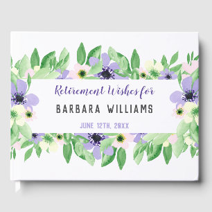 Retirement Wishes Lavender Watercolor Floral Guest Book