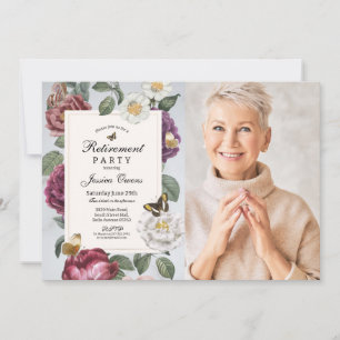 Retirement Womens Bloom Butterfly Floral Photo Invitation