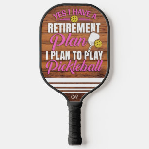 Retirement Wood and Green Monogram For Her Pickleball Paddle