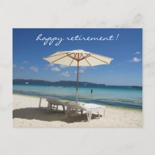 retiring beach umbrella postcard