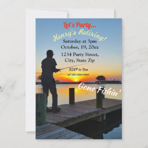 Retiring Gone Fishin' Wood Plank Customisable Invitation